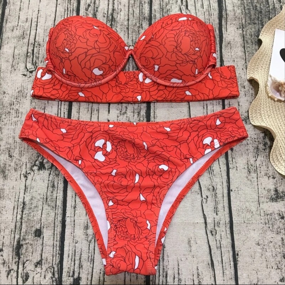 Red Floral Bikini Set - Picture 2 of 5
